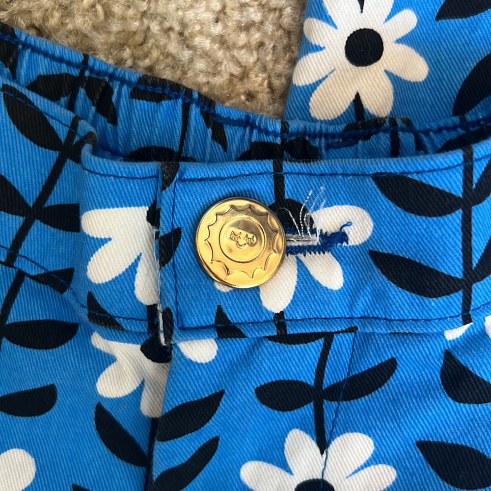 Big Bud Press Blue Black White Daisy Chain Trousers NWOT - Picture 2 of 4